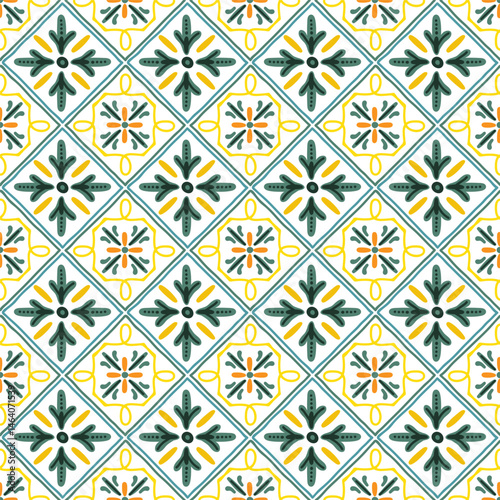 Seamless azulejos ceramic design tiles pattern. traditional blue geometric background texture