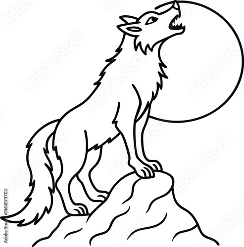 Howling Werewolf Line Art Illustration for Halloween