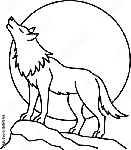 Howling Werewolf Line Art Illustration for Halloween