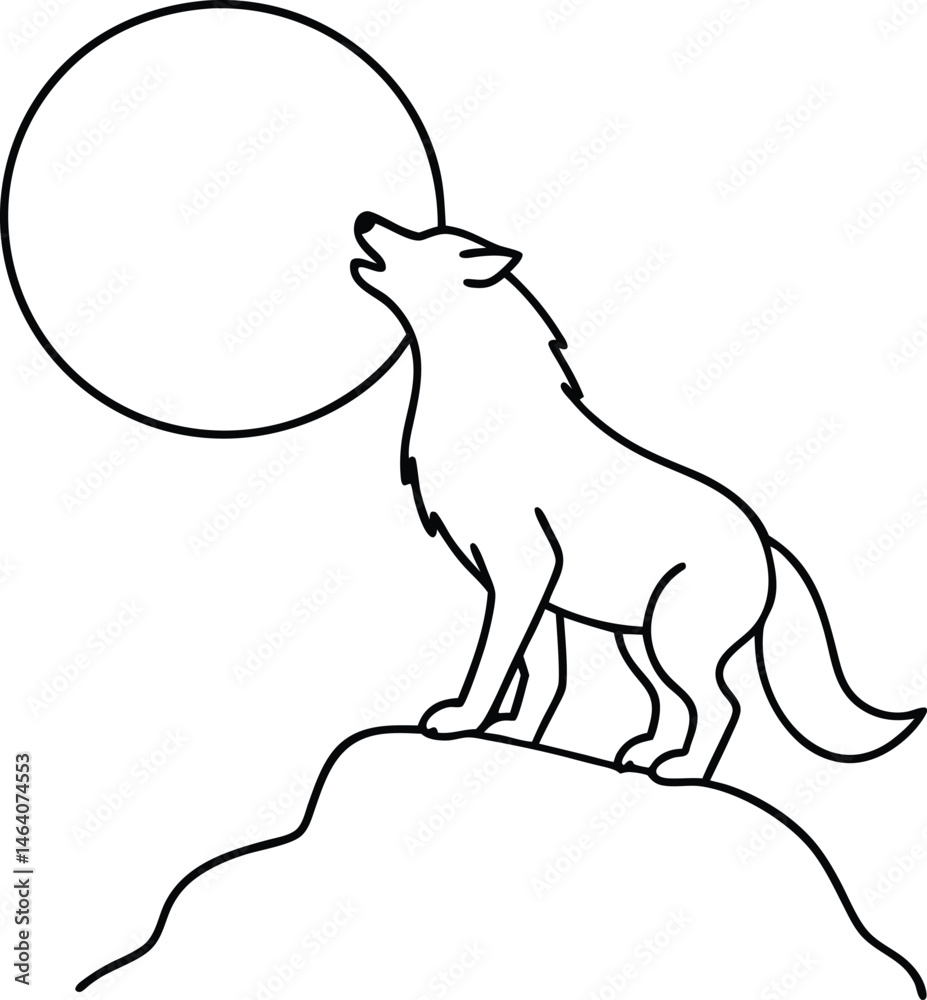 Obraz premium Howling Werewolf Line Art Illustration for Halloween