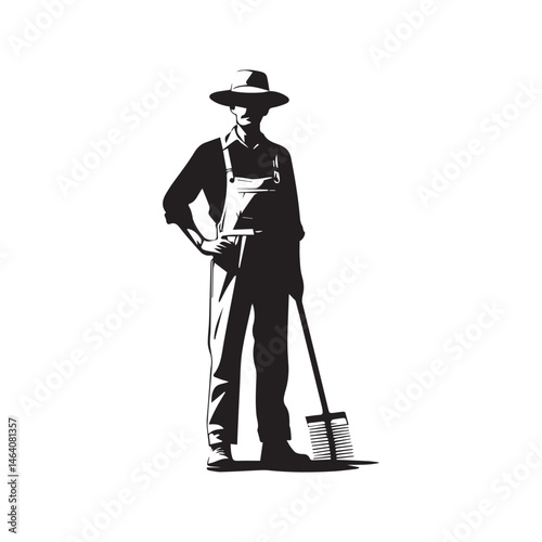 a farmer carrying his farming tools