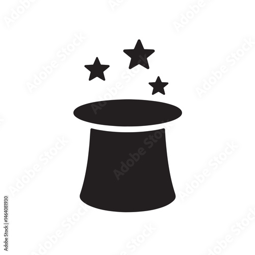 Magician Hat with Stars Silhouette, Minimal Clean Magic Icon Vector
