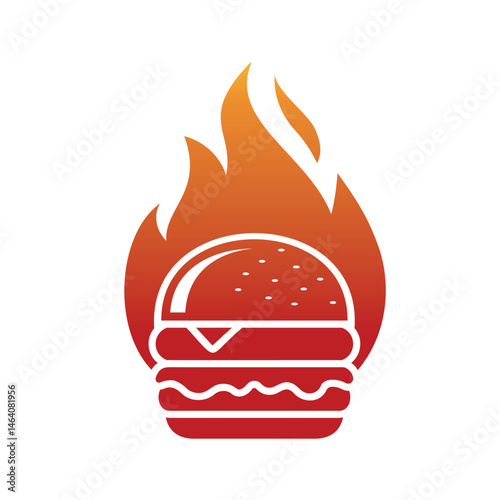 Creative burger hamburger fire flame logo vector icon symbol	