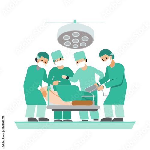 Medical team performing surgery in an operating room.A vibrant illustration of a surgical team in action.