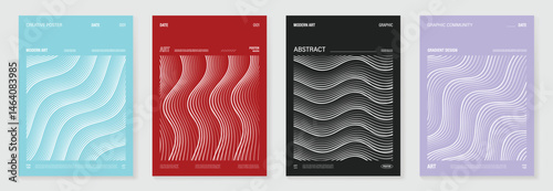 Abstract line wave poster background vector set. Cover template with vibrant perspective dot halftone, line wave. Ideal design for social media, cover, banner, music, ads.