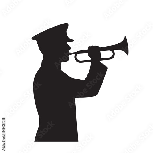 Trumpet Player in Military Uniform Silhouette, Side View Music Icon Vector