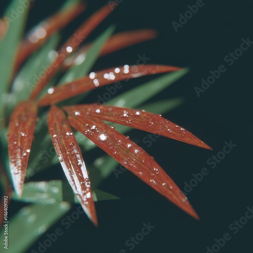 Gentle trickle over thick jungle leaves, dreamy natural tone