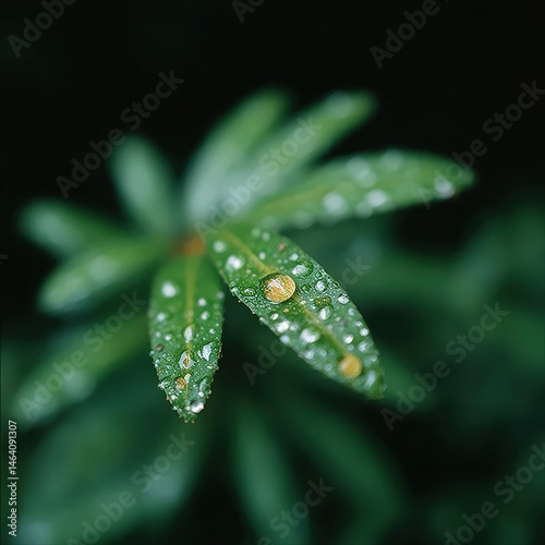 Gentle trickle over thick jungle leaves, dreamy natural tone