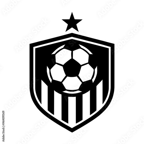Minimalist Soccer Club Emblem with Star and Shield in Black and White Vector