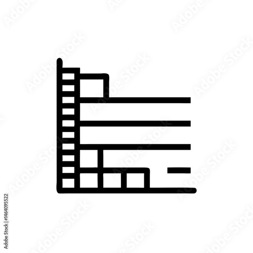 stacked area char icon, Minimalist graphic of a construction blueprint with bars  