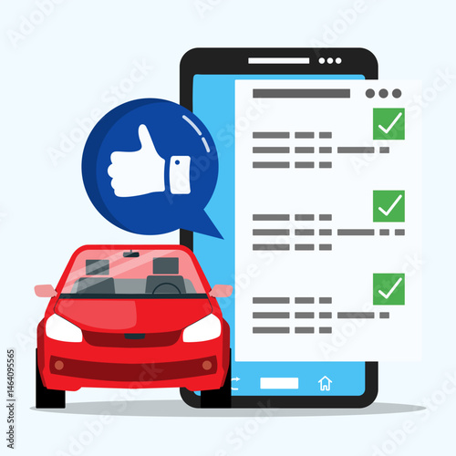 Online car vehicle checklist inspection concept. Car maintenance technical service report and car safety inspection review. 