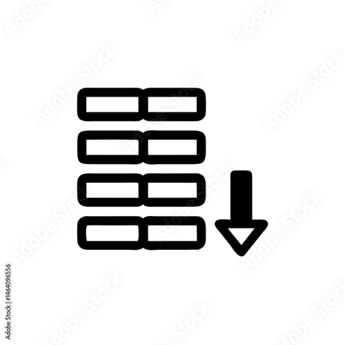 data sorting icon, Stockpile of goods with downward arrow icon  