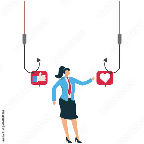 A like icon hanging on a fishing hook