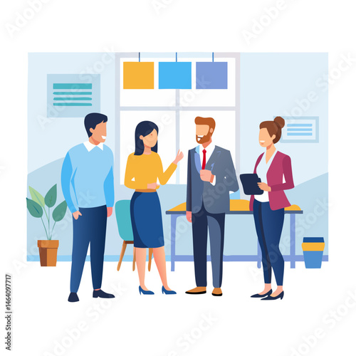 Business Team in a Collaborative Meeting.A vibrant illustration of a diverse business team engaged in a collaborative meeting around a table.