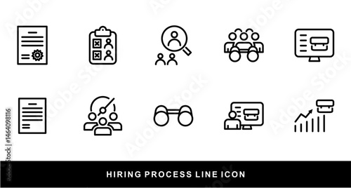 Hiring Process Line Icons. Recruitment, Job Application, Interview, Candidate Selection Vector Set