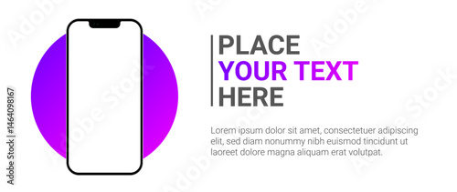 Smartphone mockup with text placeholder and vibrant circle background for mobile app presentation UI UX design banner and marketing template