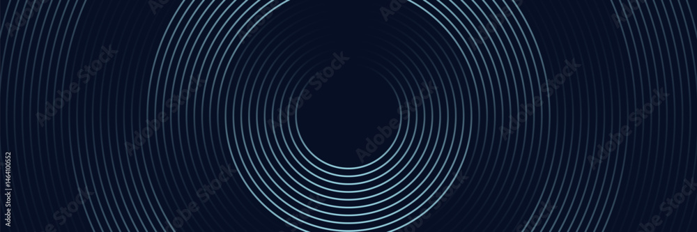 Obraz premium Blue abstract background with glowing circles. Swirl circular lines pattern. Geometric spiral. Twirl element. Modern graphic design. Futuristic technology concept. Vector illustration.