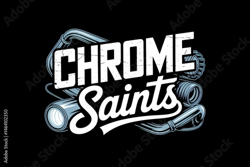 Chrome Saints bold typography illustration evokes automotive culture and style