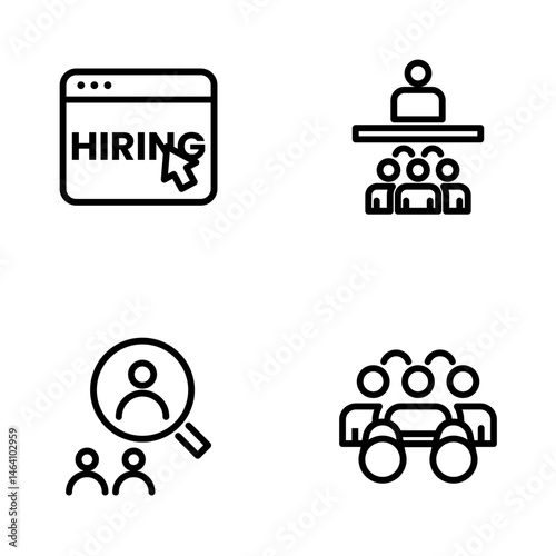 Hiring Process Line Icons. Recruitment, Job Application, Interview, Candidate Selection Vector Set