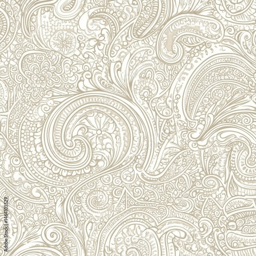 Beige And White Intricate Paisley Pattern Design