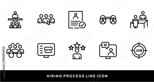 Hiring Process Line Icons. Recruitment, Job Application, Interview, Candidate Selection Vector Set