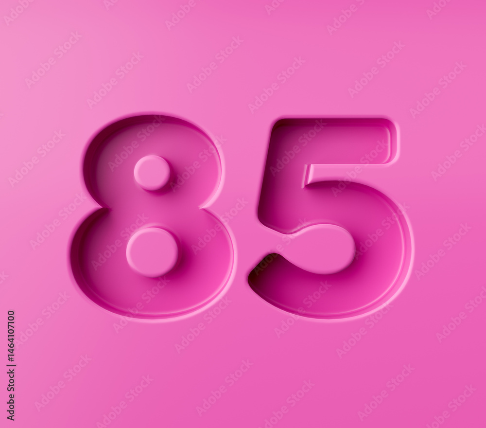 Vibrant pink number 85 Eighty five embossed on a pink background, 3d illustration Vibrant pink number 85 Eighty five embossed on a pink background, 3d illustration