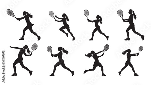 Wallpaper Mural vector illustration of a female tennis player in action, depicted as a black silhouette against a plain white background. Set of tennis players silhouettes Torontodigital.ca
