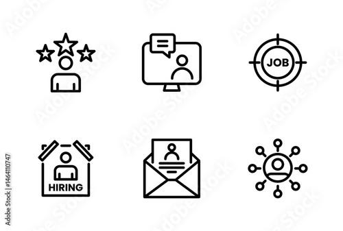 Hiring Process Line Icons. Recruitment, Job Application, Interview, Candidate Selection Vector Set