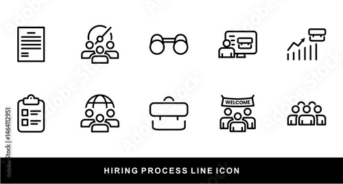 Hiring Process Line Icons. Recruitment, Job Application, Interview, Candidate Selection Vector Set