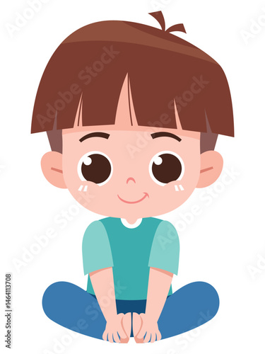 Cute Sitting Boy Cartoon Illustration. Butterfly pose