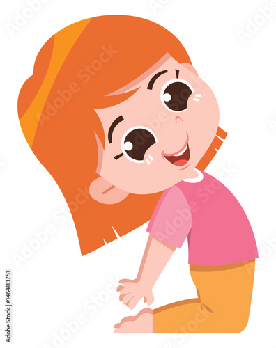 Happy Cartoon Girl Leaning and Smiling. Camel pose