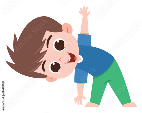 Stretching Boy Cartoon Illustration in Playful Pose