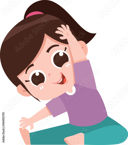 Cartoon Girl Stretching Sideways with a Smile