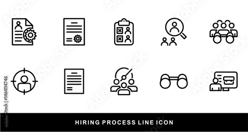 Hiring Process Line Icons. Recruitment, Job Application, Interview, Candidate Selection Vector Set
