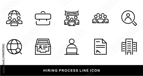 Hiring Process Line Icons. Recruitment, Job Application, Interview, Candidate Selection Vector Set