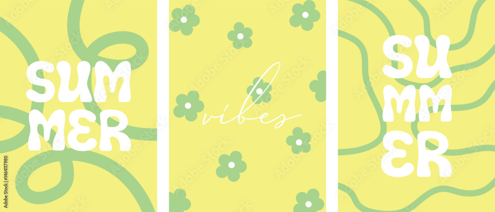 Creative concept of summer bright and juicy cards set. Modern abstract art design with wave shapes and lines. Templates for celebration, ads, branding, banner, cover, label, poster, sales