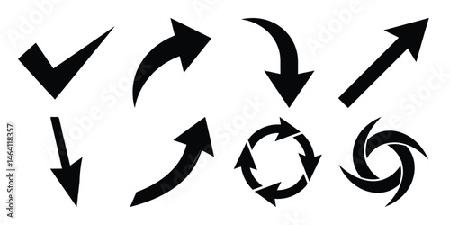 Vector arrow icons set black curved circular
