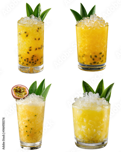 Passion Fruit Cooler, Crushed Ice, Pineapple Leaf