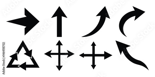 Black curved and straight arrow icons collection