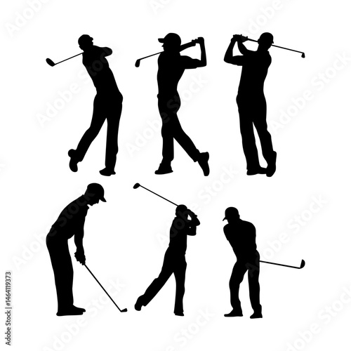 Silhouette set of golf player