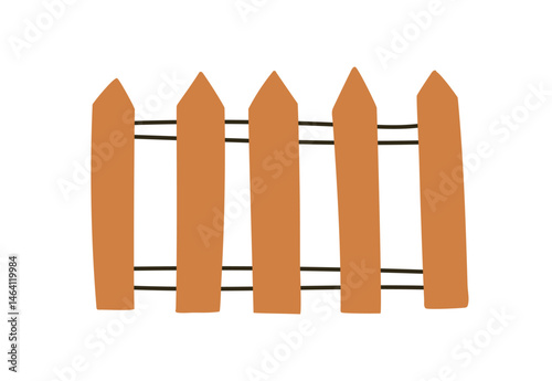 Wooden picket fence. Farm country rural wood border. Countryside village barrier, stockade from planks, garden boundary, property enclosure. Flat vector illustration isolated on white background