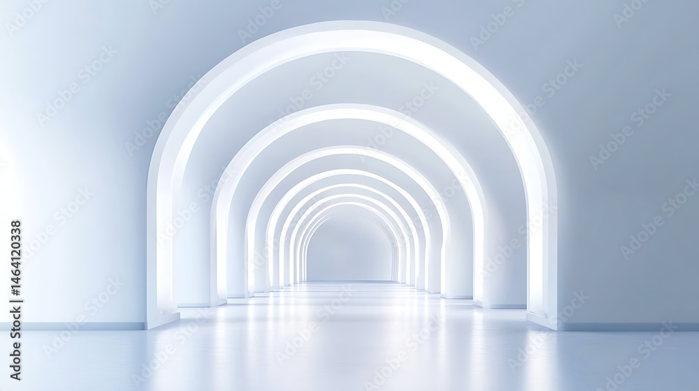 Fototapeta premium Contemporary interior design perspective architectural tunnel with symmetrical arches