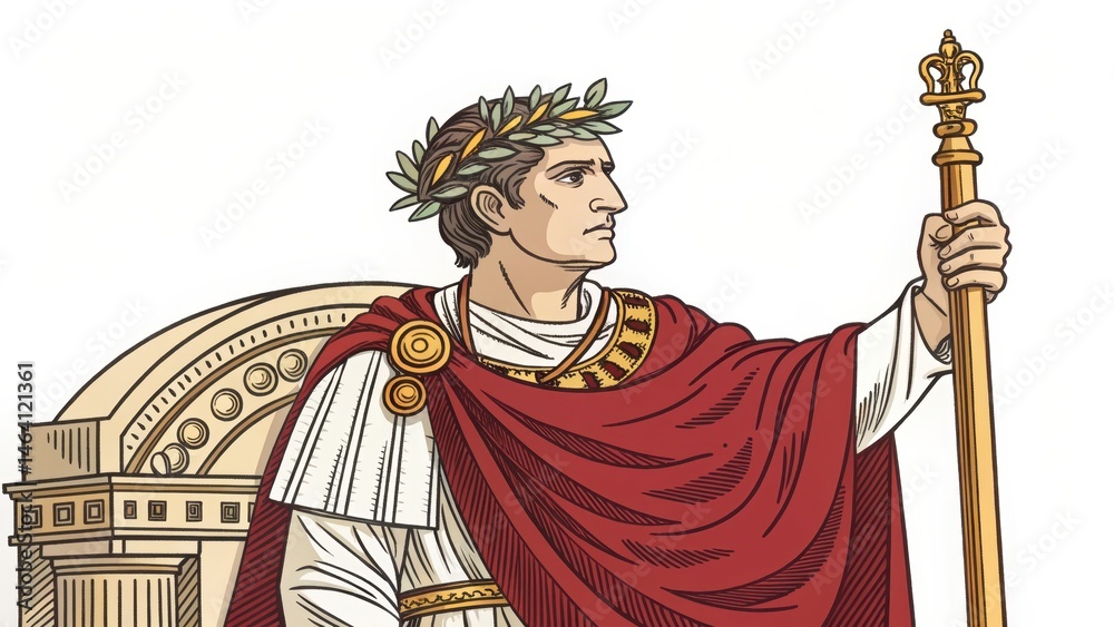 Obraz premium Roman Emperor Portrait with Regal Attire and Crown of Laurel Leaves
