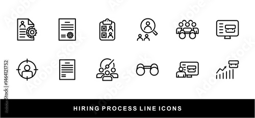 Hiring Process Line Icons. Recruitment, Job Application, Interview, Candidate Selection Vector Set