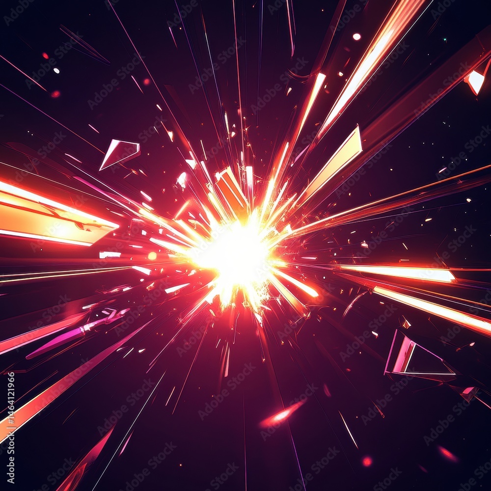 Naklejka premium Explosive radiant burst, shards of vibrant light radiating outward on a dark background