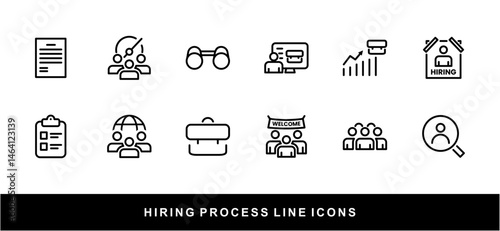 Hiring Process Line Icons. Recruitment, Job Application, Interview, Candidate Selection Vector Set