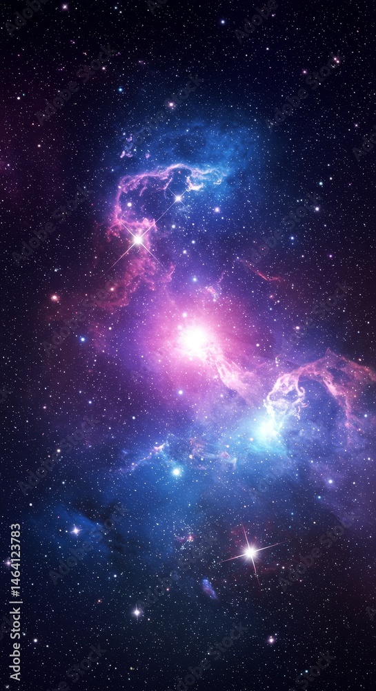 Vibrant Nebula Cloud with Shining Stars in Deep Space Background