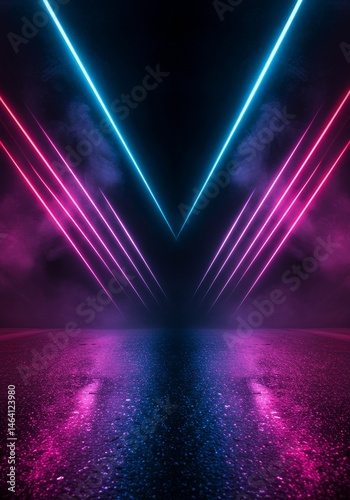 Obraz na płótnie Vibrant Neon Tunnel with Reflections in Blue Pink and Dark Background w salonie