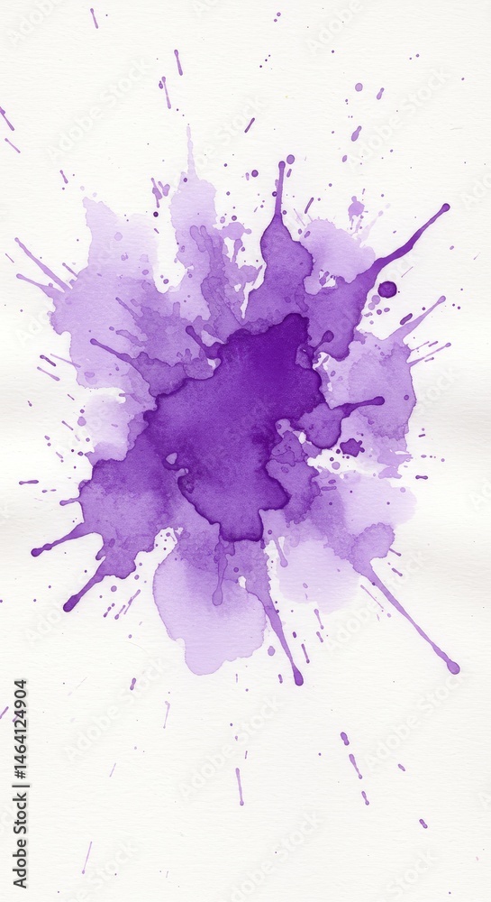 Vibrant Purple Watercolor Splatter on White Textured Background