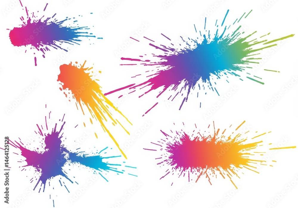 Vibrant Rainbow Paint Splashes Isolated on White Background